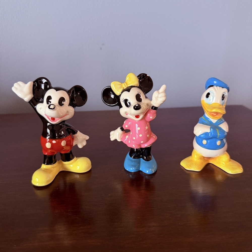 Vintage Walt Disney Mickey Minnie Mouse Donald Porcelain Figurines Made in Japan